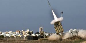 A radar-guided interceptor missile is launched from a U.S.-funded Israeli battery, part of the Iron Dome defense program. Source: Business Week.