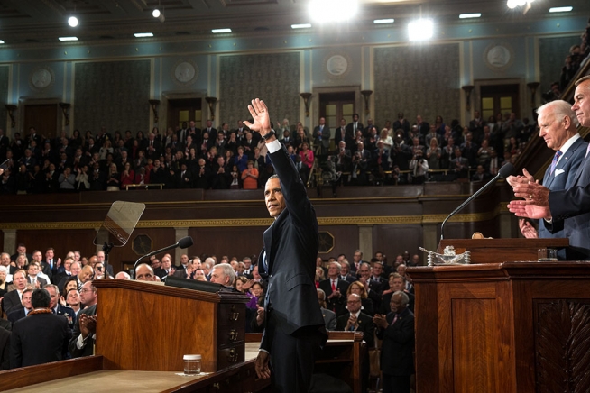 President Barack Obama acknowledges applause before he delivers the State of the Union address in the House Chamber at the U.S. Capitol in Washington, D.C., Jan. 20, 2015. (Official White House Photo by Pete Souza)