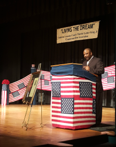Nick Harden | ValdostaToday.com VCS Superintendent Dr. Todd Cason delivers the featured address Monday at the 31st Annual Youth MLK Youth Showcase.