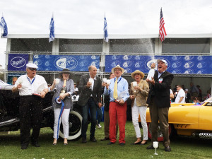 2016 Amelia - Best in Show  - Jack and Helen Nethercutt (l), Hans-Joachim Stuck, Mr. and Mrs. Evert Louwman and Bill Warner photo Ellen Posey