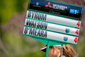 The leaders get started for the second round at the Mitsubishi Electric Classic at TPC Sugarloaf on Saturday, April 16, 2016 in Duluth, Ga. Photo credit: Kate Awtrey