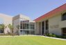 Modern college education building with glass facade