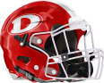 Red football helmet with white faceguard.