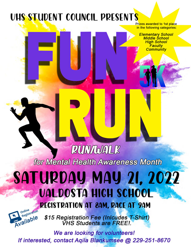 VHS Student Council to host 5K Fun Run/Walk for Mental Health Awareness  Month - Valdosta Today