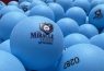 Blue Miracle League foam baseballs with logo