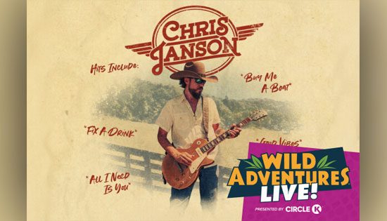 Chris Janson playing guitar, Wild Adventures Live.
