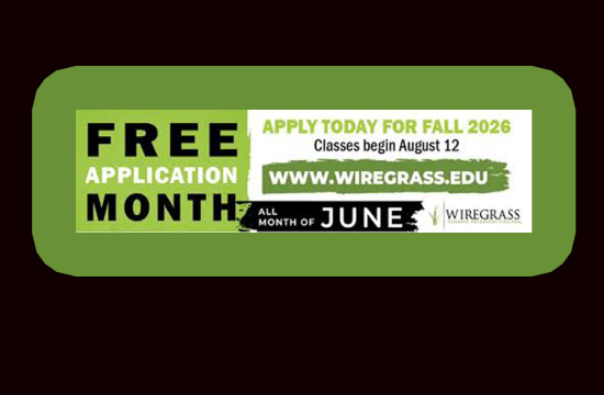 Free application month at Wiregrass, June.