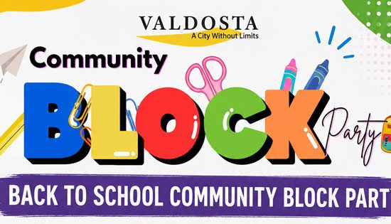 Valdosta back to school community block party banner