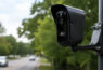 Traffic camera mounted on roadside pole.